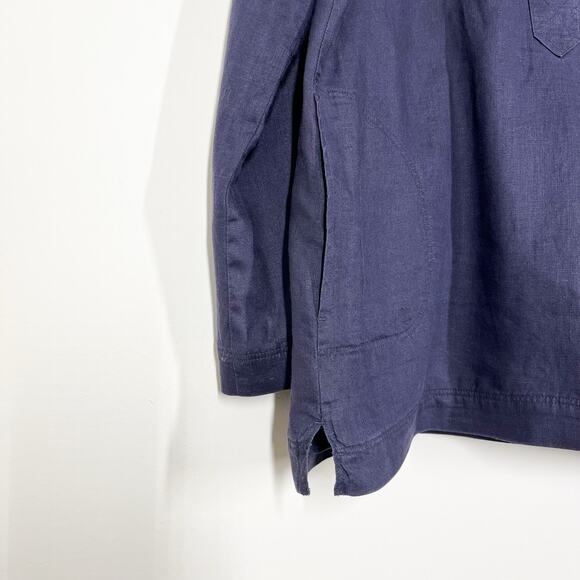 J. Jill Linen Oversized Navy Blue Pullover Long Sleeves Top Pockets Sz XS Lined - Picture 4 of 9